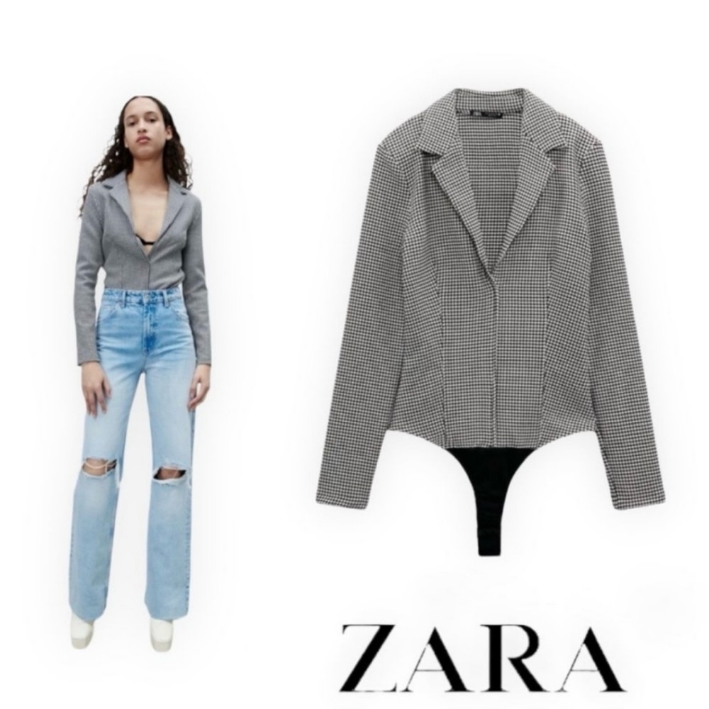 Zara Black and White Checkered Bodysuit